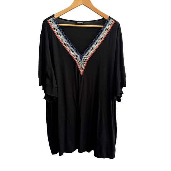 BloomChic Black V-Neck Tunic Top Women’s Plus 26 Embroidered Trim Boho Blouse - Picture 1 of 4